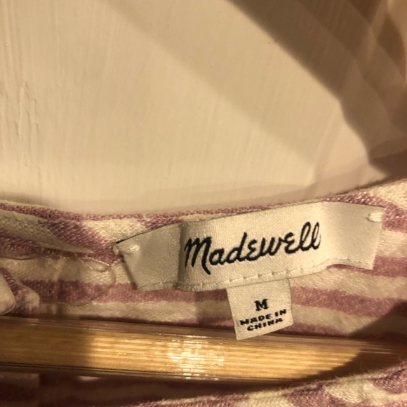 Madewell Stripe-play Button Back Tee Mini Dress Short Sleeve Linen Blend - Picture 5 of 9